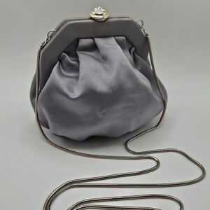 VINTAGE Carla Marchi Gray Satin Rhinestone Clasp Convertible Clutch Shoulder Bag